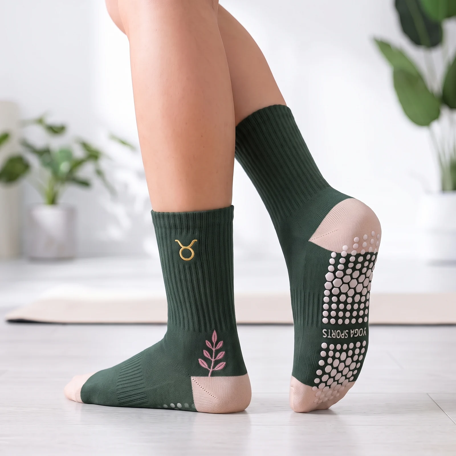 Green Taurus zodiac grip sock design visualization