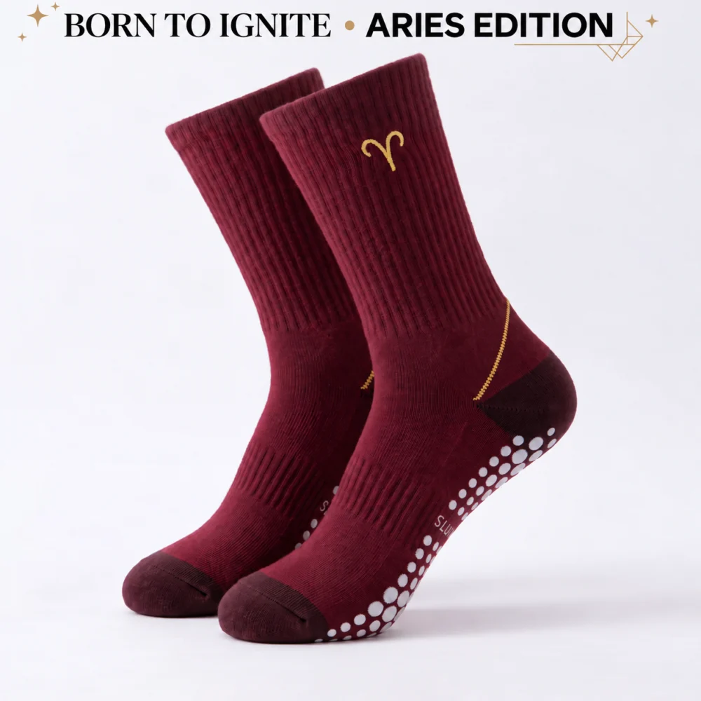 Aries zodiac grip socks — design visualization