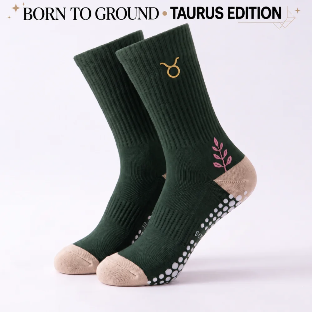 Taurus zodiac grip socks — design visualization